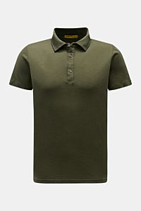 Front view of B.F. Knitwear Jersey polo shirt dark olive, a slim fit, pure cotton polo with a classic collar and soft feel. Uncomplicated classic: This jersey polo shirt by B.F. KNITWEAR is a versatile basic for the warmer months. Pure cotton, soft feel, 