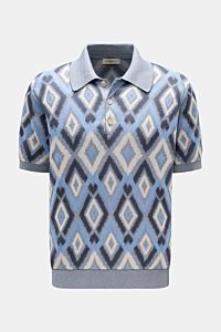 Piacenza 1733 Kurzarm-Strickpolo rauchblau/blau/creme gemustert