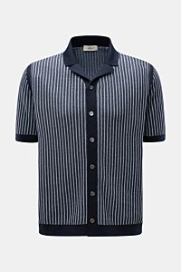 Piacenza 1733 Kurzarm-Strickhemd navy/hellblau gestreift