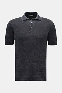 Gran Sasso Leinen Kurzarm-Strickpolo dunkelgrau, Slim Fit, reine Leinenstruktur, Polokragen, Drei-Knopf-Leiste, Rippbündchen, Frontansicht