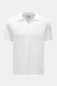 MC2 Saint Barth Frottee-Poloshirt 'Jeremy' weiß, Slim Fit, aus weichem Lyocell-Baumwoll-Frottee, kurzärmelig, offene Kragenleiste, frontale Perspektive.
