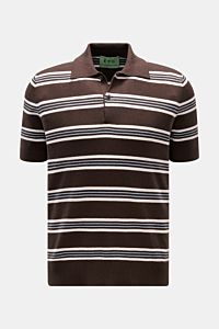 FTC Kurzarm-Strickpolo dunkelbraun/creme/hellblau gestreift