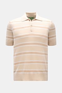 FTC Kurzarm-Strickpolo beige/creme/hellbraun gestreift