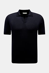 Front view of Kiefermann Merino short sleeve knit polo 'Luras' dark navy, sporty and timeless with a casual cut in high-quality merino wool. Pure merino wool, soft feel, fine knit, rib knit, regular fit, classic polo shirt collar, open collar strip.