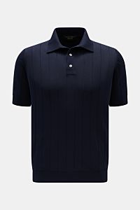 Filippo de Laurentiis Kurzarm-Strickpolo navy, Slim Fit, reine Baumwolle, feiner Strick, Polokragen, Drei-Knopf-Leiste, Rippbündchen, Frontansicht