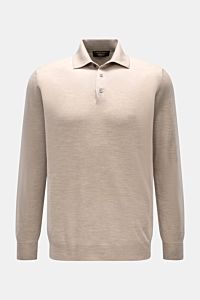 Filippo de Laurentiis Strickpolo beige meliert, Slim Fit, aus Cashmere-Seiden-Mix, vorne mit Drei-Knopf-Leiste, Rippbündchen, frontale Sicht.