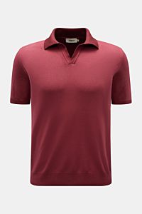 Altea Kurzarm-Strickpolo bordeaux, slim fit aus reiner Baumwolle, weicher Griff, feines Strickbild, klassischer Polokragen, offene Kragenleiste, Rippbündchen, Frontansicht.