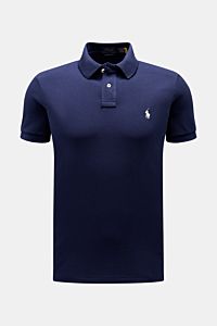 Polo Ralph Lauren Polo shirt navy shown front view, classic pure cotton piqué, slim fit, two-button placket, elasticated cuffs, side vents, iconic polo rider logo on chest. The classic among polo shirts since 1972: The iconic pure cotton piqué model wi
