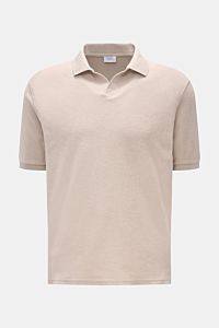 Front view of the 04651/ A trip in a bag Terry polo shirt 'Terry Johnny' beige, short sleeve, cotton terry, soft feel, regular fit, open collar.