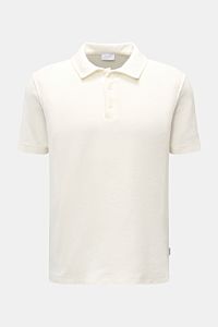 Frontale Aufnahme des offwhite 04651/ A trip in a bag Frottee-Poloshirt 'Terry Polo' aus reiner Baumwolle, Regular Fit mit Polokragen, Knopfleiste und Saumschlitzen.