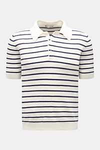 Circolo 1901 Frottee-Kurzarm-Strickpolo offwhite/navy gestreift, Frontansicht, Slim Fit, Baumwoll-Microfaser, klassischer Polokragen, Drei-Knopf-Leiste, flexible Rippbündchen, leichte Struktur, schmale Streifen, atmungsaktiv.