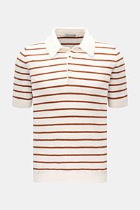 Circolo 1901 Frottee-Kurzarm-Strickpolo weiß/braun gestreift