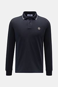 Stone Island Longsleeve-Poloshirt dark navy, frontale Sicht, Slim Fit, garment dyed Baumwoll-Piqué, Polokragen mit Kontraststreifen und STONE ISLAND Logo