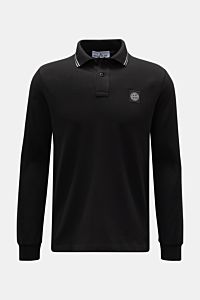 Stone Island Longsleeve-Poloshirt schwarz, frontale Ansicht, slim fit, piqué-Baumwolle, tonales Kompasslogo, Polokragen mit Kontraststreifen.