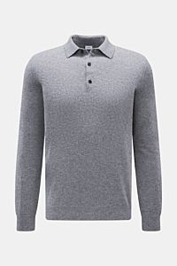 von Braun Cashmere Strickpolo grau meliert, Slim Fit, aus weichem, reinem Cashmere mit feinem Strickbild und Drei-Knopf-Leiste, frontale Ansicht