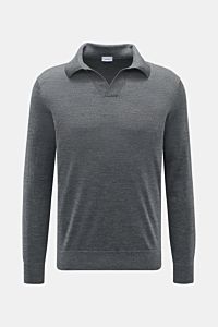 von Braun Merino Strickpolo anthrazit meliert, frontale Ansicht, Langarm, offener Polokragen, feines Strickbild, Regular Fit, reine Merinowolle, weicher Griff, elastische Rippbündchen