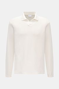 Langarm-Poloshirt 04651/ A trip in a bag Frottee Longsleeve-Poloshirt 'Terry Johnny' creme, frontale Ansicht, reine Baumwolle, Regular Fit, offener Kragen, kurze Saumschlitze.