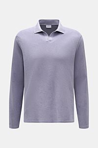 Frontansicht des 04651/ A trip in a bag Frottee Longsleeve-Poloshirt 'Terry Johnny' lavender aus reiner Baumwolle mit weichem Griff, Regular Fit, klassischem Polokragen, offener Kragenleiste und kurzen Saumschlitzen – Urlaubsgefühl zum Anziehen.
