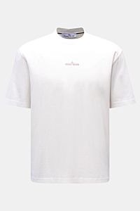 Stone Island Rundhals-T-Shirt offwhite, Frontansicht, Jersey aus Baumwolle, Regular Fit, leichter Griff, STONE ISLAND-Print vorne, Rundhalsausschnitt