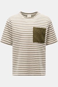 Ché Kurzarmpullover 'Mathias' creme/salbei/dark olive gestreift