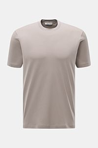 Frontansicht des Stefan Brandt Rundhals-T-Shirt 'Eli' taupe aus feinem Pima-Baumwoll-Jersey, Slim Fit, sehr weich.