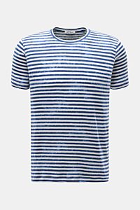Stefan Brandt Leinen Rundhals-T-Shirt blau/creme gestreift
