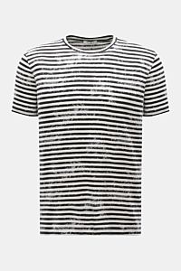 Stefan Brandt Leinen Rundhals-T-Shirt schwarz/offwhite gestreift