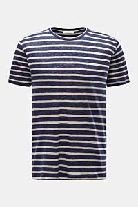 Stefan Brandt Leinen Rundhals-T-Shirt 'Enno' navy/sand gestreift