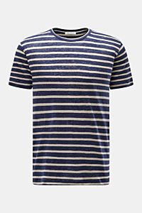 Stefan Brandt Linen crew neck T-shirt 'Enno' navy/sand striped