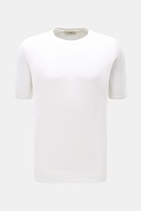 Front view of Piacenza 1733 Short sleeve jumper white, fine linen and cotton knit, slim fit, crew neck, raglan sleeves, light and airy.

Description: Tradition, innovation and uncompromising quality: For centuries, PIACENZA 1733 has been synonymous wit