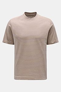 Circolo 1901 T-Shirt beige/navy gestreift, Frontansicht, Regular Fit, reine Baumwolle, weicher Griff, klassisches Streifenmuster, vielseitiger Allrounder.