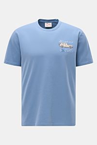 MC2 Saint Barth Crew neck T-shirt 'Portofino' smoky blue, front view, slim fit organic cotton with chest stitching and print.