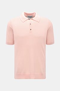 FTC Kurzarm-Strickpolo rosé, feines Strickbild, Slim Fit, klassischer Polokragen, Drei-Knopf-Leiste, weicher Griff, von vorne fotografiert.