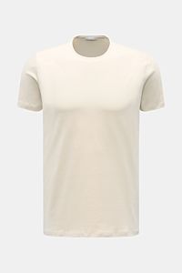 Kiefermann Rundhals T-Shirt 'Matello' sand aus weichem Baumwoll-Jersey, Extra Slim Fit, Rundhals, Logodruck am Saum, Frontansicht.