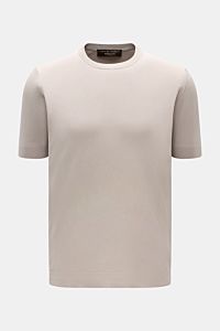 Front view of Filippo de Laurentiis Feinstrick-Kurzarmpullover grau, a slim fit short-sleeve knit pullover in light gray cotton.

Description: Sommerliche Knitwear: Mit diesem kurzärmeligen Feinstrickpullover aus reiner Baumwolle präsentiert FILIPPO DE