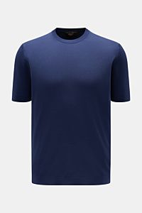 Front view of Filippo de Laurentiis Feinstrick-Kurzarmpullover dunkelblau, a slim fit, short-sleeve fine knit pullover in dark blue with soft cotton fabric, round neckline, comfortable cuffs, and side hem slits.

Description: Sommerliche Knitwear: Mit 