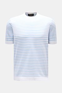 Filippo de Laurentiis Feinstrick-Kurzarmpullover weiß/hellblau gestreift