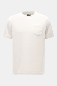 Zeybra Portofino 1962 Frottee Rundhals-T-Shirt 'Spugna' offwhite, frontale Nahaufnahme, weicher Griff, Brusttasche, Regular Fit, leichte Struktur.