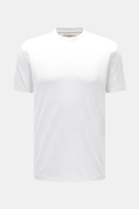 Aurélien Rundhals-T-Shirt weiß, frontale Aufnahme, Slim Fit, reine Baumwolle, weicher Griff, Rundhalsausschnitt, kurze Saumschlitze, Basic für Frühling und Sommer.
