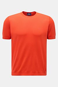 Drumohr Kurzarmpullover rot, frontal aus Italien, feiner Baumwoll-Feinstrick, weicher Griff, Slim Fit, elastische Rippbündchen, feines Strickbild.