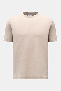 Front view of the 04651/ A trip in a bag Terry T-shirt 'Terry Tee' beige, made of soft pure cotton terrycloth, crew neck, regular fit with a small woven label in the side seam.

The clean T-shirt 'Terry Tee' by 04651/ A TRIP IN A BAG is made of soft te
