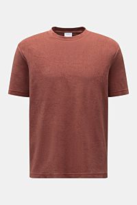 Front view of the 04651/ A trip in a bag Terry T-shirt 'Terry Tee' rust brown made of soft pure cotton terrycloth, crew neck, regular fit, with small woven label in side seam.