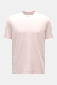 Front view of the 04651/ A trip in a bag Piqué T-shirt rose, a slim fit summer essential in pure piqué cotton with crew neck and ribbed bands.

Summer essential: This piqué T-shirt from 04651/ A TRIP IN A BAG is a versatile staple that's perfect for wa