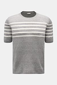 Gran Sasso Kurzarmpullover grau/offwhite gestreift