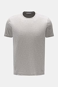 Stefan Brandt Rundhals-T-Shirt 'Enno' grau meliert, slim fit, feine Jersey-Qualität, Seide-Baumwollmix, weicher Griff, frontale Ansicht.