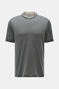 Brunello Cucinelli Rundhals-T-Shirt dunkelgrau meliert/creme