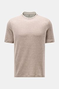 Brunello Cucinelli Rundhals-T-Shirt taupe meliert/creme