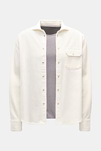 Ace Denim Cord-Overshirt offwhite aus reiner Baumwolle, von vorne fotografiert, mit Umlegekragen, Druckknopfleiste und Brusttasche.