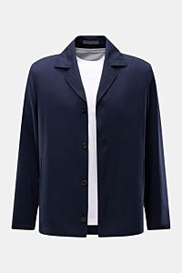 Corneliani Overshirt navy im Slim Fit, aus Schurwoll-Seide, glatter Griff, fallendes Revers, Vier-Knopf-Leiste, paspelierte Hüfttaschen, Frontaufnahme.