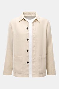 Beige 04651/ A trip in a bag Overshirt 'Linen Jacket' aus reinem Leinen, Slim Fit, Front- und Innentasche, Hemdkragen, Frontansicht.